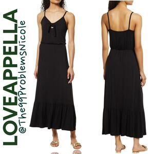 Loveappella Black Maxi Dress with tie front